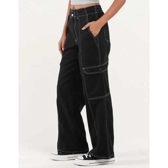 New NWT RSQ Black Women's Smock Waist Loose Cargo Stitched pants XL - Picture 5 of 10